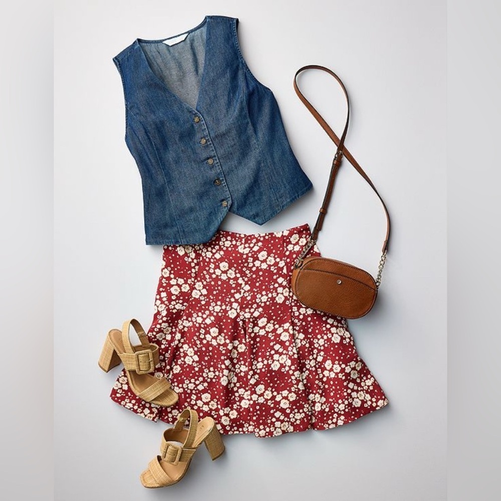 LC LAUREN CONRAD FLORAL GODET MINI SKIRT - Picture 2 of 6